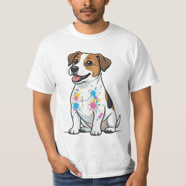 Glad Jack Russell Plaskfärger Roligt T Shirt (Framsida)