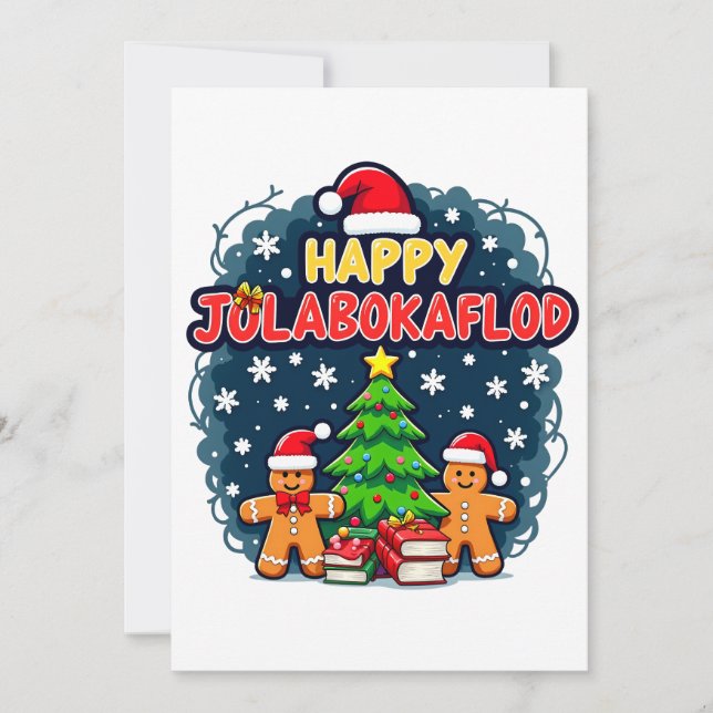 Glad Jolabokaflod Familjehögtidsgåva Julkort (Framsida)