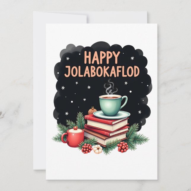 Glad Jolabokaflod Familjehögtidsgåva Julkort (Framsida)
