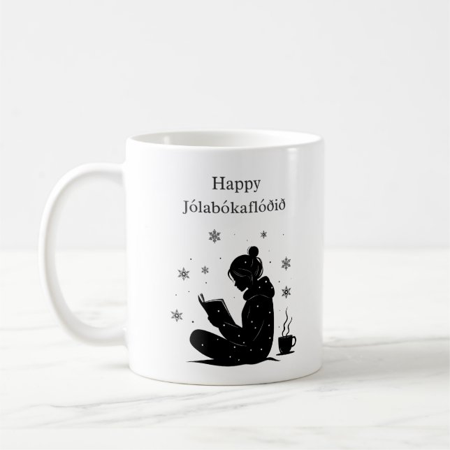 Glad Jolabokaflod – Isländsk bokflod present Kaffemugg (Vänster)