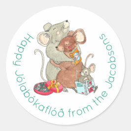 Glad Jolabokaflod Mus Familj Högtid Runt Klistermärke