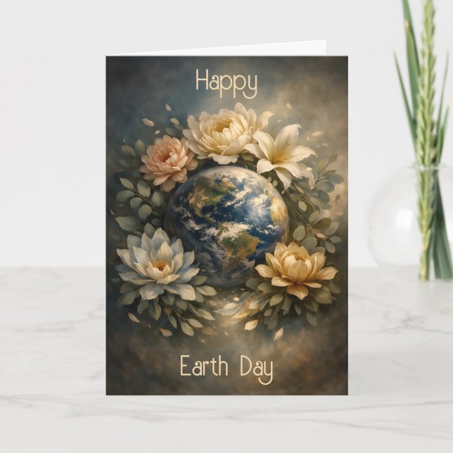 Glad jordens dag Blommiga planet konst Kort (Framsida)