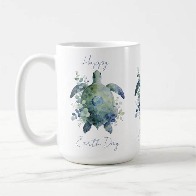Glad jordens dag Sköldpaddsdesign Kaffemugg (Vänster)