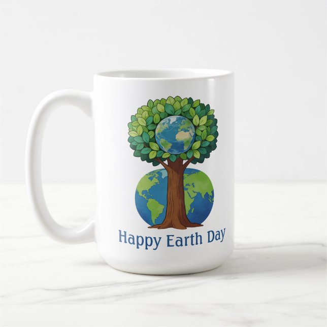 Glad jordens dag Träd Natur Illustration Kaffemugg (Vänster)