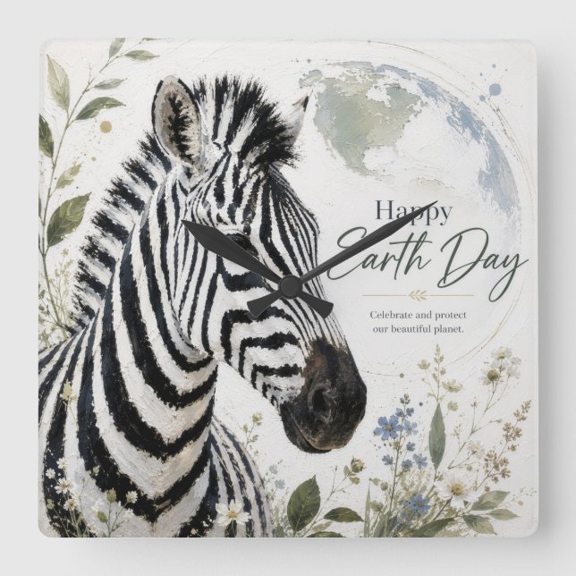 Glad jordens dag Zebra Wildlife Fyrkantig Klocka (Framsida)