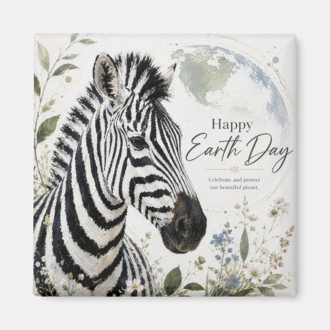 Glad jordens dag Zebra Wildlife Magnet (Framsidan)