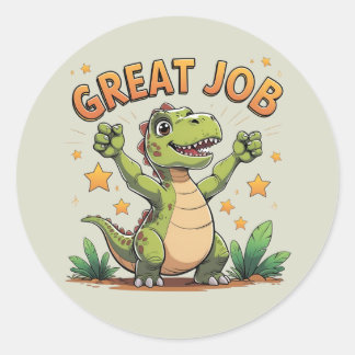 Glad jublande dinosaurdekal | Bra jobbat! Runt Klistermärke