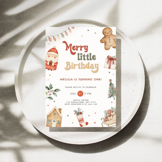 Glad jul 1-års födelsedagsinbjudan inbjudningar (Merry christmas birthday invitation)