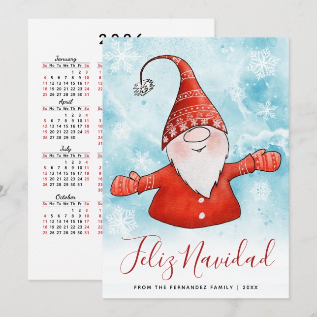 Glad jul 2026 Kalender Nordisk Tomte Jul Julkort (Fram/baksida)