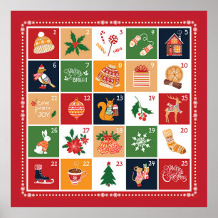 Glad jul adventskalender Poinsettia Röd Poster