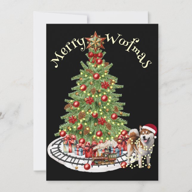Glad Jul Akita Hund Design Julkort (Framsida)