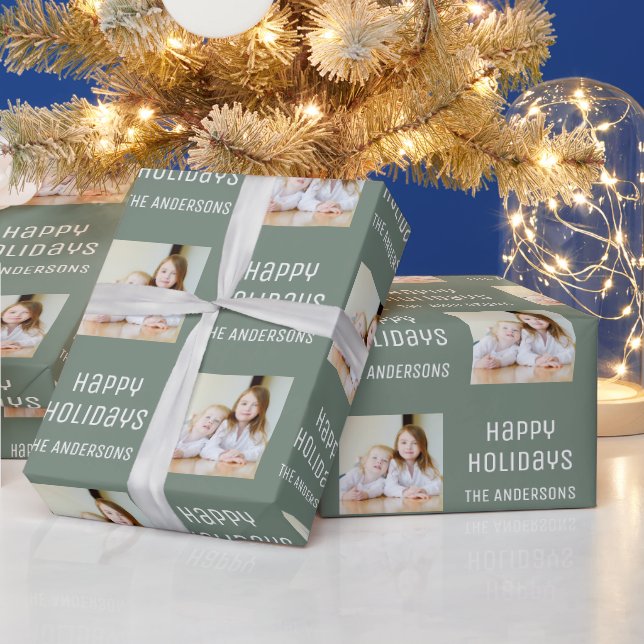 Glad jul anpassad foto jul sagegrön presentpapper (Helgdagar)