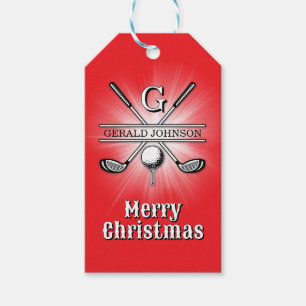 Glad jul Anpassad golfmonogramdesign Presentetikett