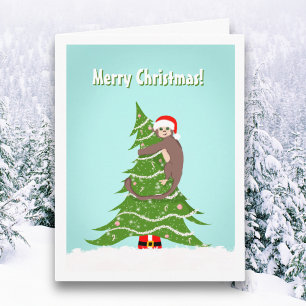 Glad jul apa klättrar i träd kort