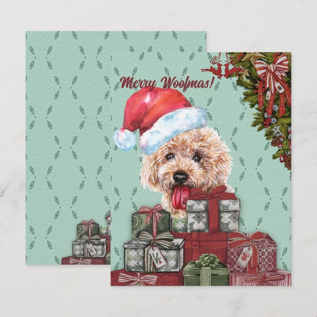 Glad Jul! Apricot Pudel Tomte Hatt Jul Anteckningskort (Fram/baksida)