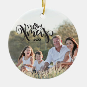 Glad jul år textmall anpassad foto julgransprydnad keramik