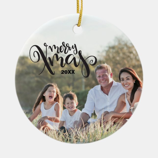 Glad jul år textmall anpassad foto julgransprydnad keramik (Framsidan)