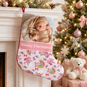Glad jul baby foto enhörning liten julstrumpa