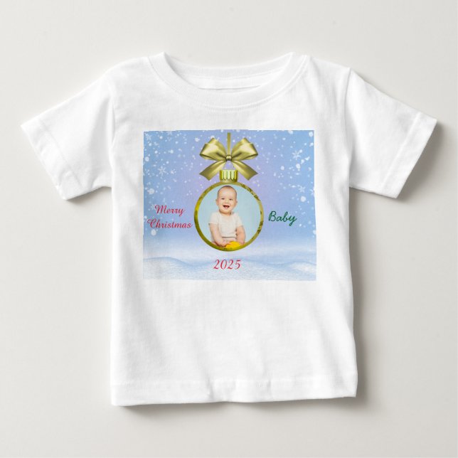 Glad jul baby foto t-shirt (Framsida)
