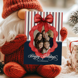 Glad jul Båge & Ränder Familjefoto Julkort