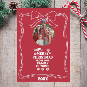 Glad jul banderud röd vit modern fotokort julkort