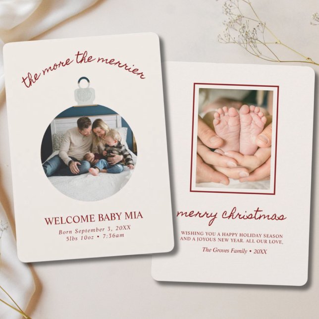 Glad jul bebis ankomst 2-foto kort (Merry Christmas Baby Announcement 2-Photo
)