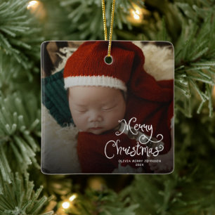 Glad jul bebis foto julgransprydnad keramik