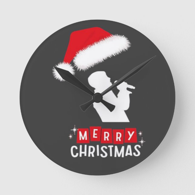 Glad jul biblioteksträd rund klocka (Framsida)