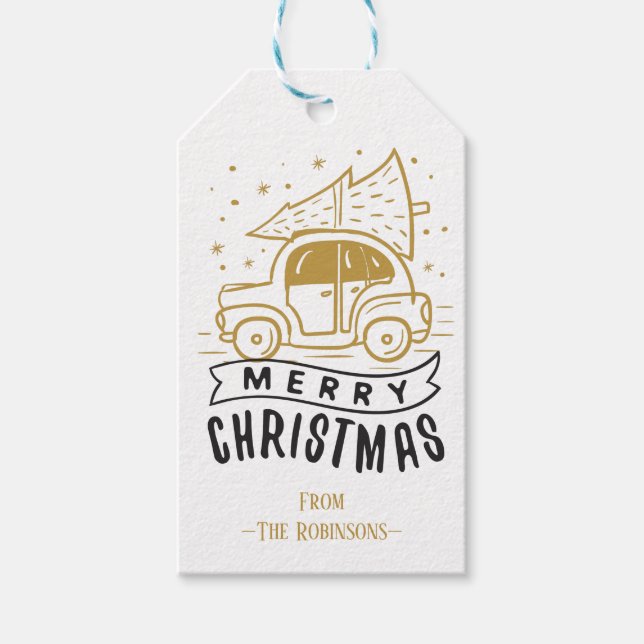 Glad jul Bil Träd Anpassad Text Mall Xmas Presentetikett (Framsidan)