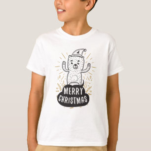 Glad jul Björn Svart Guld Tecknad Rolig T Shirt