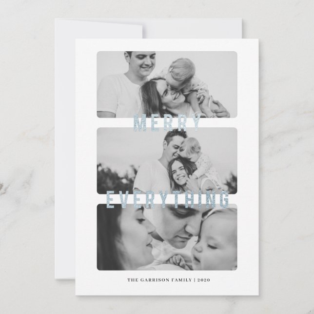 Glad jul blå folie julkort meddelande (Framsida)