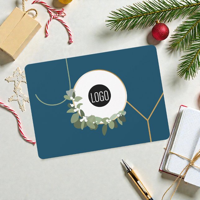Glad Jul Blå Julkort (Professional JOY Blue holiday business logo corporate card.)