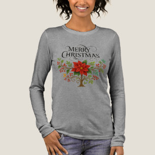 Glad jul Blommig Högtids-Shirt Långärmad T Shirt