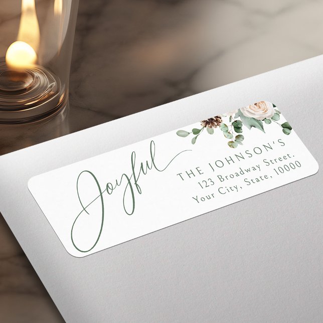 Glad Jul Blommig Jul Returadress Etikett (Festive Floral Joyful Holiday Return Address Label)