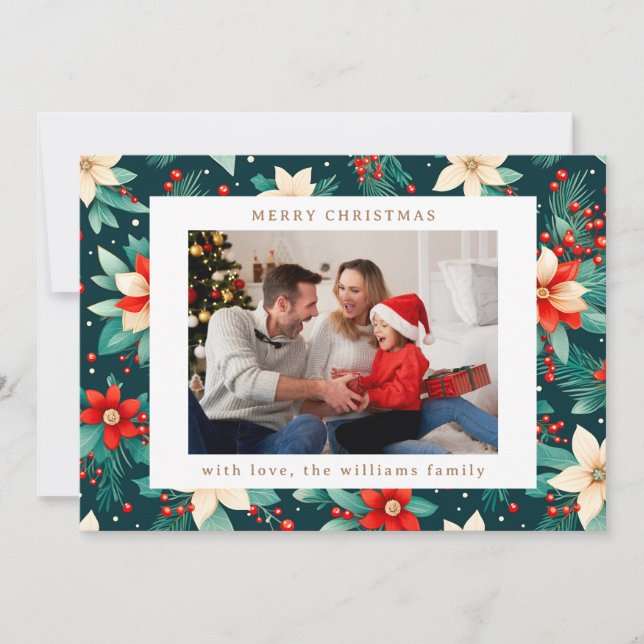 Glad jul Botanisk Grönska Två Foto Julkort (Framsida)
