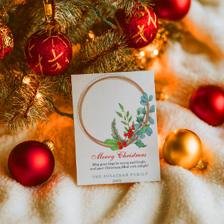 Glad jul botanisk krans julkort