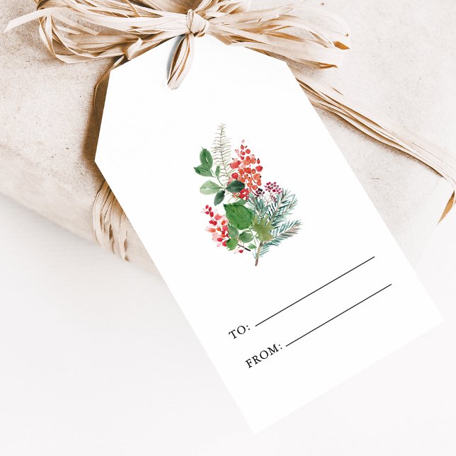 Glad jul Botanisk Presentetikett (Festive Merry Christmas Holiday Watercolor Botanical Gift Tags
by Painted Paperie)