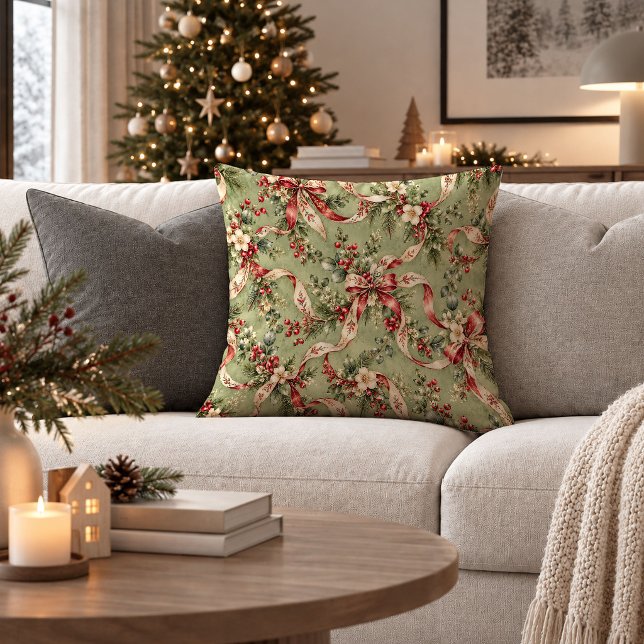 Glad jul Botanisk trädgård Kastkudde Kudde (Joyful Christmas Botanical Garden Throw Pillow)