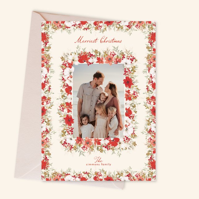 glad jul botaniska röda eleganta fotoram julkort (Skapare uppladdad)