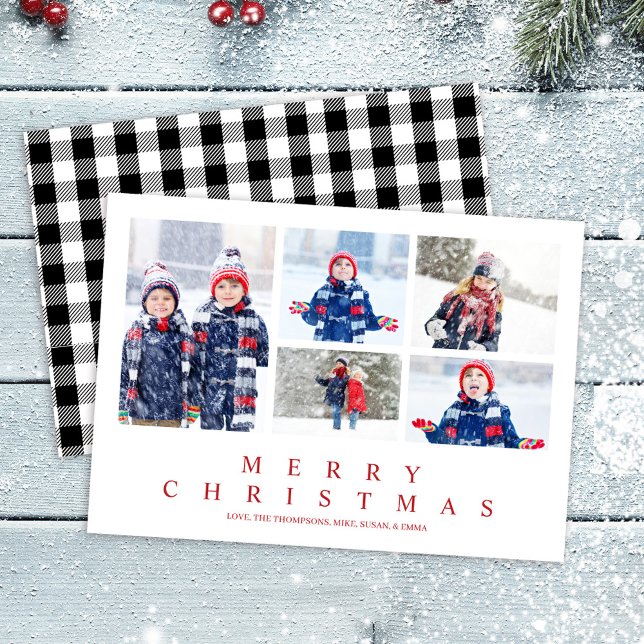 Glad jul Buffalo-rutig fotokollage Julkort (Merry Christmas Classic Buffalo Check Pattern Photo card.)