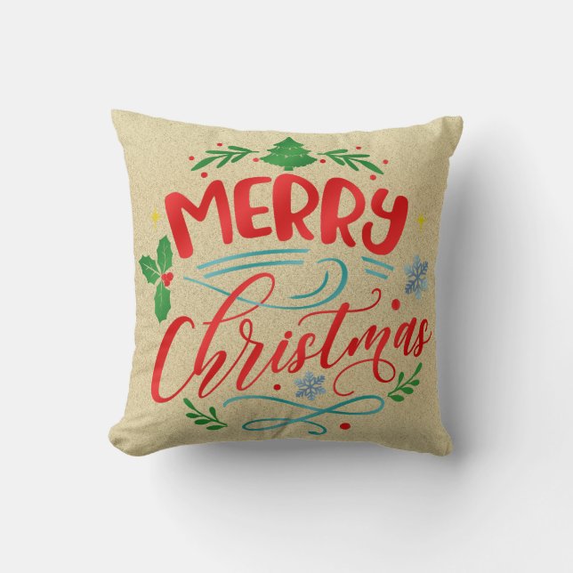 Glad jul burlapdesign kudde (Framsida)