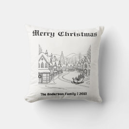 Glad Jul Byn Snö Scen Anpassad Högtid Kudde