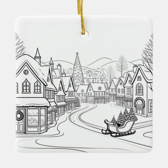 Glad Jul Byn Snö Scen Personlig Julgransprydnad Keramik (Framsida)