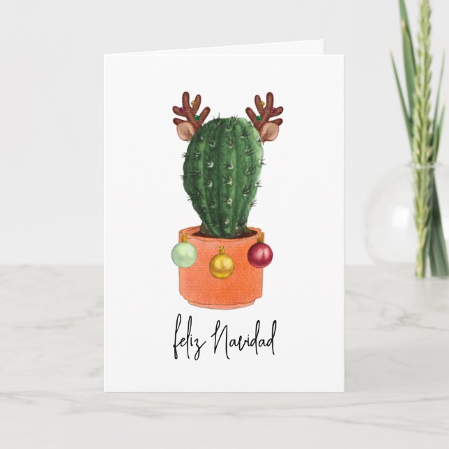 Glad Jul Cactus med Renhorn Helgkort (Framsida)