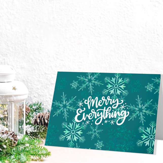 Glad jul Calligraphy Grön Snöflinga  Helgkort (Skapare uppladdad)