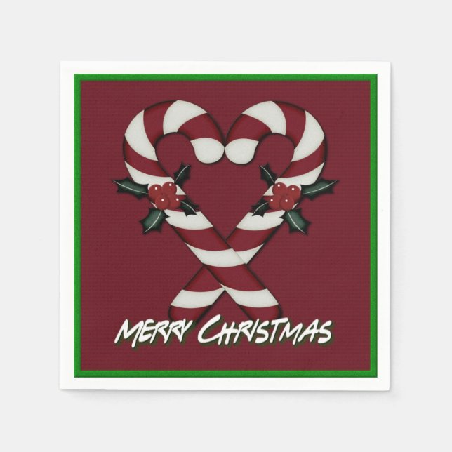 Glad jul Candy Cane Hjärtat Röda Servetter (Framsidan)
