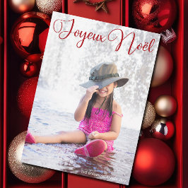 Glad jul Chic röd Script franska familjefoto Julkort