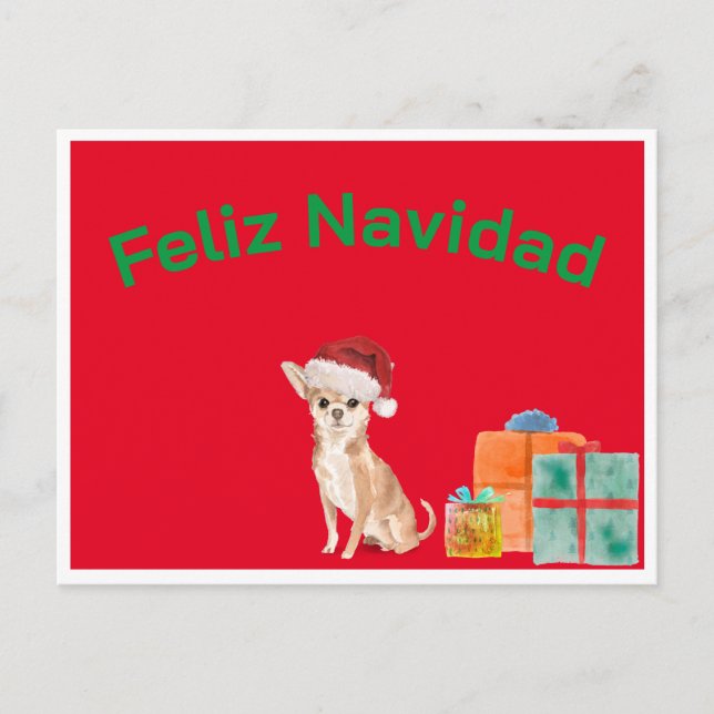 Glad jul Christmas Röd Chihuahua Hund  Vykort (Framsida)