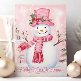 Glad jul Cute Rosa Snöman Helgkort