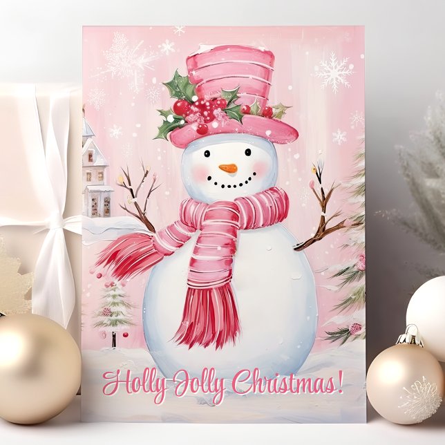 Glad jul Cute Rosa Snöman Helgkort (Skapare uppladdad)